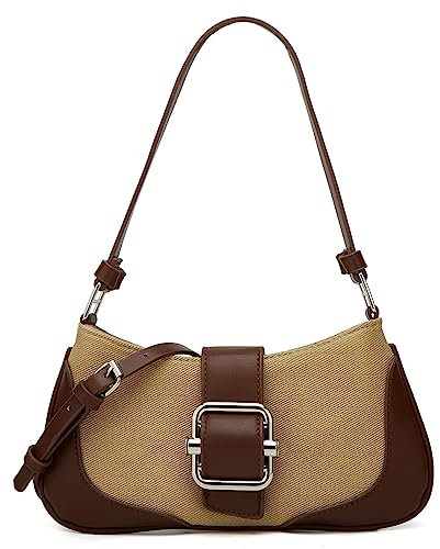 Denim-Hobo-Tasche für Damen, Segeltuch, Umhängetasche, Y2K, kleine Clutch, Handtasche, Abendtasche, Achselhöhle, Tragegriff oben, 2023, A-Kaffee, Strapazierfähig