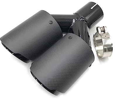 Auto Auspuff Endrohr (Universaltyp) 63 mm Eingang, 89 mm Ausgang, Dual-Carbonfaser + Edelstahl-Auspuffrohr Auspuffblende Blenden (Size : 70MM IN-89MM OUT)