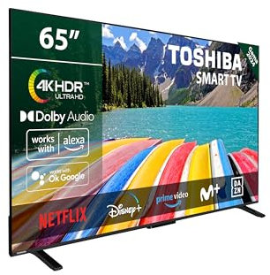 TOSHIBA 65UV2363DG Smart TV 4K UHD de 65, sin Marcos, con HDR10, Dolby Audio, Compatible con Asistente de Voz Alexa y Google, Bluetooth