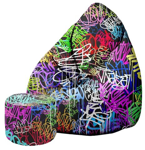 DreamRoots Sitzsack Erwachsene mit Füllung 80x80x120cm - Oxford Stoff 220 gr/m2 Wasserdicht - Sitzsack mit Lehne und Hocker und Bezug - Sitzkissen Boden - Chill Sack