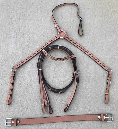 EQUIGEAR Western-Leder-Set mit handgefertigtem Kopfstück und Vorderzeug mit Zügeln. /Size-Full,Cob,Pony AV-019 (Cob)