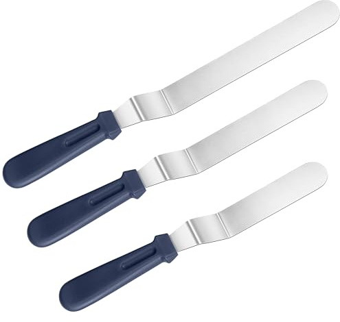 U-Taste Offset Icing Spatula Set of 3, Cake Palette Knife, Midnight Blue | 18/0 Stainless Steel Angled Baking Tools for Decorating Frosting, 15/20/25cm Metal Blade with 12cm PP Plastic Handle