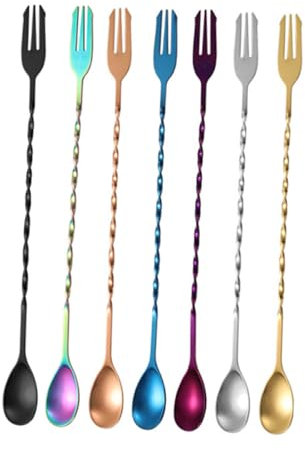 GRIRIW 7pezzi Cucchiai Cocktail Inossidabile Design Utensili estremità per Miscelare Cocktail e tè per Bar e