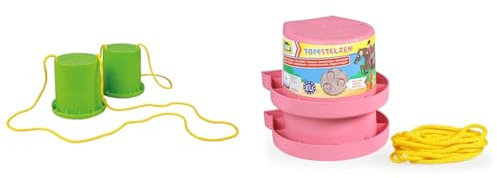 Lena 61408 Kinder Topfstelzen, Grün & 61412DF Hufeisen Stelzen, Topfstelzen Hufe, Laufdosen ca. 13 cm