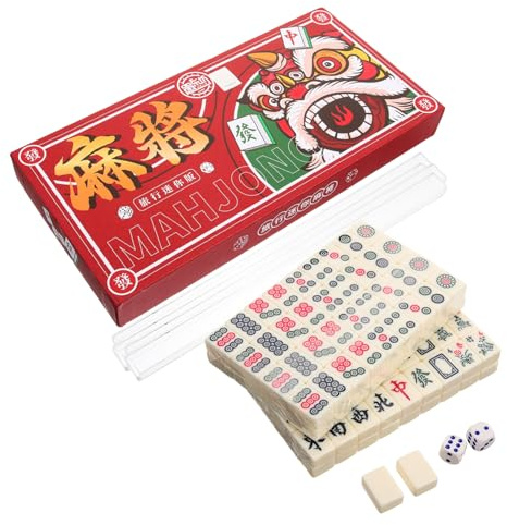 VICASKY Portable Mahjong Game Set Mini Chinese Mahjong Tiles Travel Playthings for Friends Camping Indoor Small Set