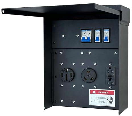 GXELZK Temporary Distribution Box, It has Both 50A and 30A inlets, six 120V CFGI duplexes, one L14-30R Outlet, one L6-30R, and one TT-30R,Safe and Reliable Power on Any Construction site (Black)