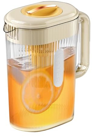 Jarra con tapa, jarra de vidrio transparente, jarra de bebidas de 2 l, jarra con tapa para puerta de nevera, jarra de frío/calor, recipiente con asa, compartimento de filtro integrado resistente al