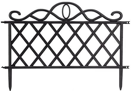 Gartenzaun Zaun Zierzaun Kunststoff Zaun mit Erdspießen, Schwarz | Dekorative Gartenzaun Panel für Garten Terrasse und Patio 47,7 x 36 cm