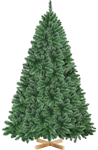 Yaheetech 213,5 cm Künstlicher Weihnachtsbaum mit 1347 Spitzen, Schwer Entflammbar PVC Christbaum Kunstbaum inkl. Metallständer mit Holzmaserung Fichte, Grün
