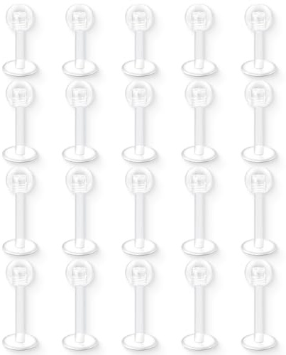 NJCXOLA 20 piercing labial, body piercing transparente ceja labio joyería accesorio plano nariz espárrago