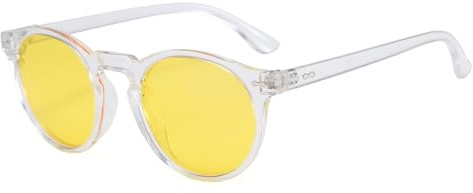 Long Keeper Runde Polarisierte Sonnenbrille Herren Damen Retro Sonnenbrille Rund Klein Klassisch Vintage Runde Brille Polarisiert UV400 Schutz, 48mm (Transparent Rahmen - Gelb Linse)