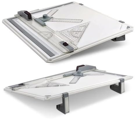 NEWFUN Lavagna da Disegno Professionale,Tavolo da disegno A3,Tavolo da Disegno Multifunzionale per il Disegno Tecnico in Ufficio A3 con Goniometro, Binario per il Disegno Parallelo, Angolo Regolabile