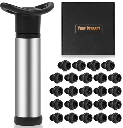 FACULX Wine Saver Vacuum Pump with 24 Stoppers, Wine Stopper & Preserver, Reusable Bottle Sealer Keeps Fresh, Ideal Accessories Gift