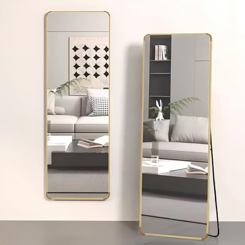 devesanter Rechteckiger Ganzkörperspiegel 44x149 cm Minimalistische Rahmen Standspiegel Ganzkörperspiegel Groß Wandspiegel für Wohn-, Schlaf- und Ankleidezimmer Spiegel, Gold