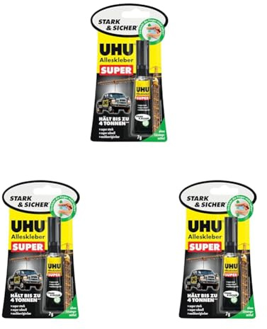 UHU Alleskleber SUPER Tube – Super starker und super schneller Universalkleber – Nachkorrigierbar – 1 x 7 g (Packung mit 3)