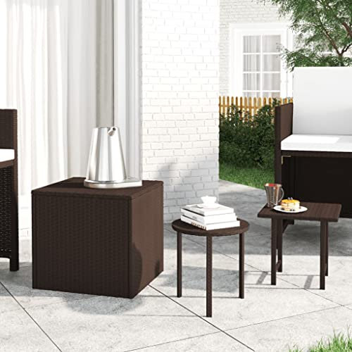 Homgoday trädgårds-sidobord 3 st. Braun poly rottingbord, trädgårdsbord, balkongbord, soffbord, loungebord för balkong, terrass, trädgård