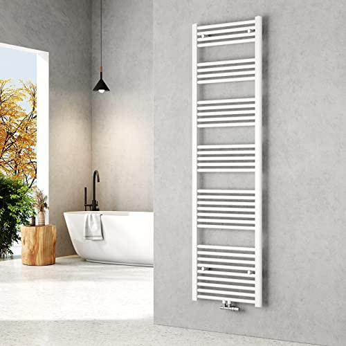 EMKE Handtuchheizkörper 1800x500 mm - Gerade Badheizkörper mit Mittelanschluss, Effizienter Handtuchwärmer Handtuchtrockner Heizkörper für Bad, Weiß, 739W