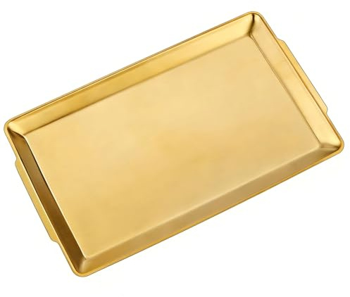 SANQIAHOME 15.8 x 9.5 Large Serving Platters, Stainless Steel Heavy-Duty Large Serving Trays, Gold Rectangular Plates for Food, Fruit, Party, Wedding, Christmas, Chip and Scratch Resistant