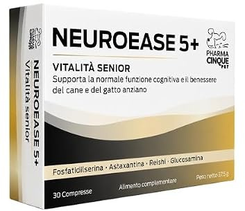 PharmaCinquePet Neuroease5+ | Naturligt kognitivt stöd för äldre hundar och katter | Artikulär rörlighet | Immunförsvar, 60 tabletter