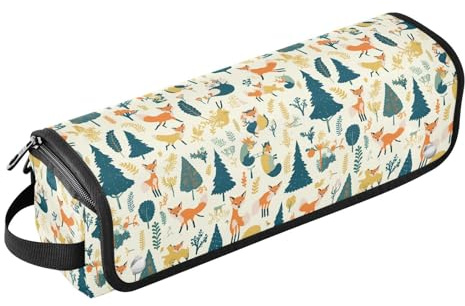 FRODOTGV Women's Waterproof Hair Tool Travel Bag with Iron Mat Carrying Case Organizer for Hot Tool Flat Irons Hair Volumizer Styler, Mardi Gra with French Lily, Forest Animals Fox, One Size