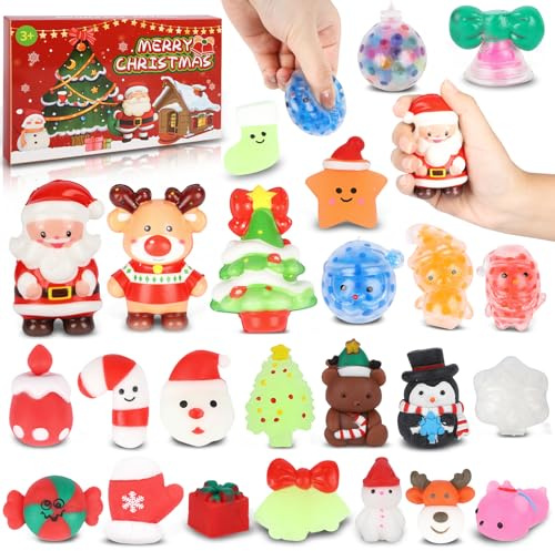 Calendario De Adviento Navideño De Mochi Squishy, 24 Días De Sorpresas, Con 3 Figuras Grandes De Crecimiento Lento y 21 Pequeñas, Calendario De Adviento 2025 Para Niños y Niñas