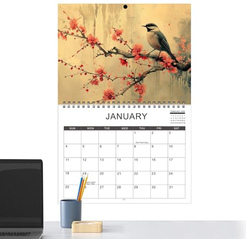 Väggkalender 2026 - Månadsvis väggplanerare, kalender | Scenic Landskapsmålning för alla årstider 2026 med semesterdatum och extra utrymme för planering