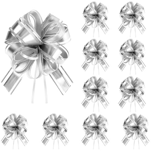 Sploziia 10 Stück Große Geschenkschleife 18 cm Geschenkband Silber | Geschenkschleife Schleife Zuckertüte für Bastelarbeiten, Verpackungen, Hochzeiten, Geburtstagsgeschenke, Weihnachten
