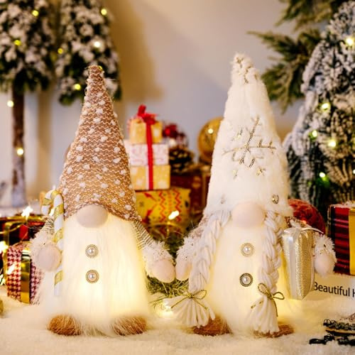 KIMIGO 2 Piezas Gnomo Navideño Iluminado Papá Noel,Gnomo Navideño de Peluche,Figuras de Duendes de Navidad,Figuras de Duendes Iluminadas,Muñecos de Navidad,para Decoraciones de Mesa Navideñas