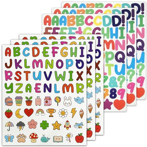 SHUNYINLAI 1 Inch Cute Colourful Vinyl Letters Stickers, 435 Self-Adhesive Letter Sticker Sticky Cartoon Decals for Scrapbook, Name Tag Making for Notebook, Water Bottle, Laptop