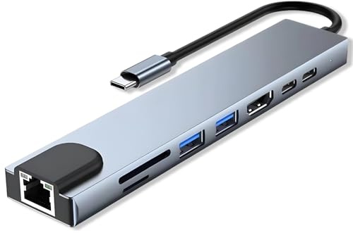 Hub USB C 8 en 1 con HDMI 4K, Adaptador USB C a HDMI, Ethernet 100M, PD 100W, 2 Puertos USB, 2 Puertos Type-C, Docking Station USB C Compatible con Air/Pro, Windows, Smartphone