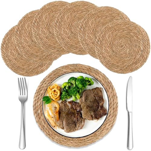 Lighterday 11.8 Inch/30 CM Round Table Mats Set of 6,Handmade Place Mats for Table,Natural Woven Placemats,Placemats for Wedding,Party,Festival,Home Decor(6)