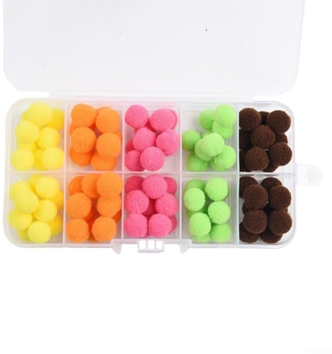 Zilimontt Fishing Bait Ball Floats Beads for Fly Tying Materials, Waterproof Fibre 8-10mm Bright Colours for High Visibility in Fly Fishing, Suitable for Various Fish(Mixed color)(100pcs)