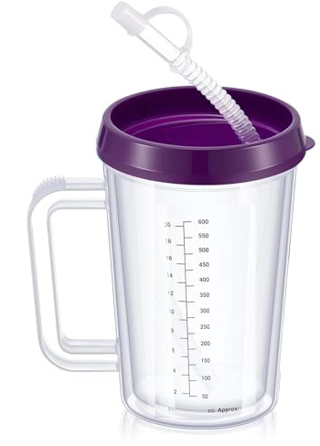 ZHUIYIWIN Trinkbecher für Senioren, Erwachsenen Wasserbecher für Senioren, Kinder & Patienten mit eingeschränkter Motori, Trinkbecher mit Deckel und Strohhalm für Ältere (Violett)