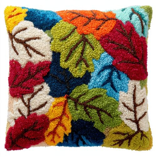Henypt Kit de Almohadones con Cierre de Gancho Hojas de dibujos animados Kit De Cojines De Pestillo 43X43cm Funda de Cojín para Sofá, Latch Hook Manualidades Kits