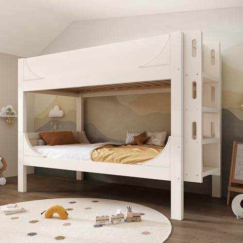Terahanda Letto a castello separabile, 90 x 200 cm, con scala flessibile da montare all'estremità della testa/dei piedi, design a slitta, da 1 letto, 2 letti singoli, bianco (senza materasso)