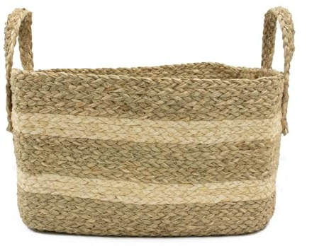 JVL Palma Medium Natural Rectangular Storage Basket — Woven Organizer for Closet, Nursery, or Living Room