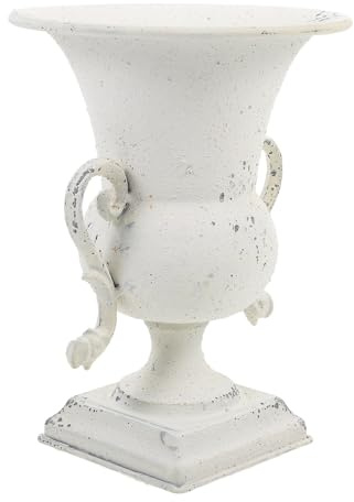 Homoyoyo Vintage Roman Metal Planter Vase, 12-inch Rustic Iron Flowerpot for Home and Office Décor, Wedding Party Centerpiece, Retro White High-Leg Flower Urn