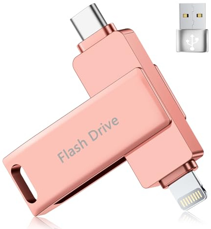 Lncnnk Clé USB pour iPhone 512 Go(sans APP), Certifiée MFi Cle USB iPhone Stockage Externe, USB C Photo Stick, Memoire USB 3.0 Lightning Flash Drive pour iPhone/iPad/OTG Android/Mac/PC, Rose