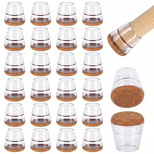CIOXSOIO 24 Pezzi Gommini per Sedie, Piccolo Tappi per Sedie 14-20mm, Elastiche Coprigambe per Sedie in TPR con Feltrini, Protezioni per Gambe di Rotondi e Quadrati Chair Mobili, Marrone Feltro