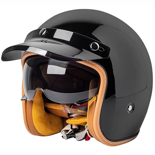 Deutscher Retro Motorrad-Jethelm, DOT/ECE-zertifizierter Offener Helm, Sonnenschutz & Abnehmbare Futterung, Unisex für Cruiser, Mopeds, Roller