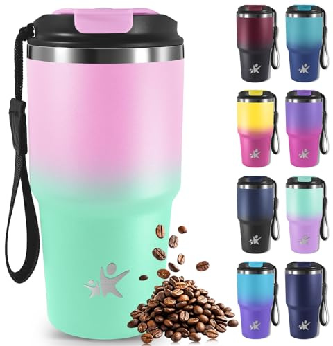 Mujigaga Termo Café 600ml, Vaso Termico, Taza Termica para Llevar, Cuerda Removible, Termo Para Cafe Reutilizables, Antifugas, Vaso Térmico para Cafe Frío y Caliente,Té y Leche