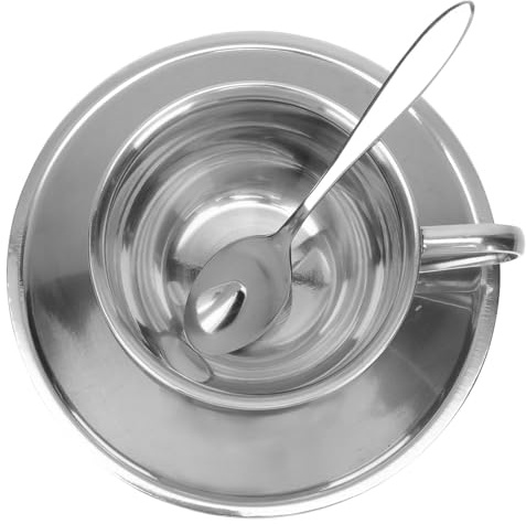 PRETYZOOM Set Tazzine da Caffè in Acciaio Inox da 180ml Doppio Strato, Bordi Lisci e Design Classico, per Ufficio e Ristorante