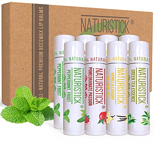 Naturistick Natural Beeswax Lip Balm 8-Pack | Assorted Flavors | Standard 0.15 oz Tubes