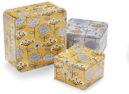 Cook Smart England Set of 3 Cake Storage Tins | British Designed Nesting Cake Tins for Cakes & Biscuits (Retro Meadow)