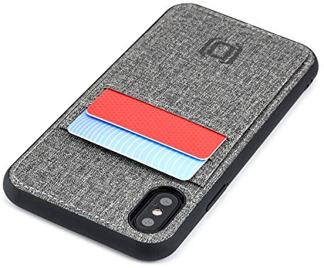 Dockem Luxe M2T Handyhülle mit 2X Kartenfach für iPhone XS/X: M-Serie TPU mit Canvas-Kunstleder - Schlanke Wallet Handytasche mit Integrierter Metallplatte für Magnet-Halterung