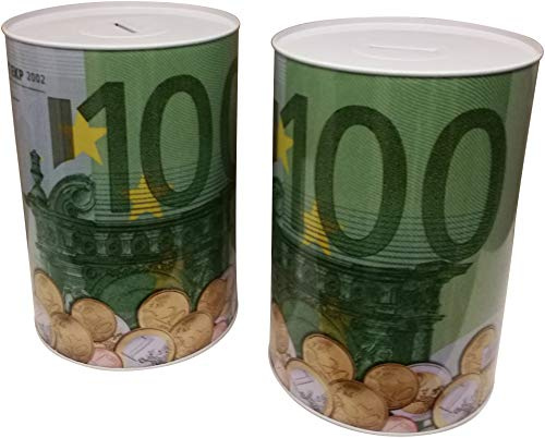 GW Handels UG 2er Set XXL Spardose 100 Euro Blechdose Metall Spardose 22 cm x 15 cm Sparschwein Geburtstag