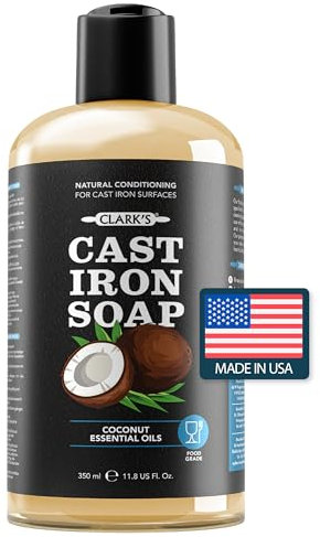 CLARK'S Gusseisenpfanne Seife – 355 ml – 100 Prozent Pflanzliche Kokosnussseife - Keine Parabene oder Synthetische Schaumbildner - Für Gusseisen-Geschirr wie Gusseisen Topf – Dutch Oven Zubehör
