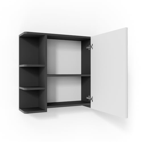 Vicco Badspiegelschrank Anthrazit Fynn 80x64x21 cm - Badezimmerschrank mit Spiegel, Viel Stauraum für Badutensilien