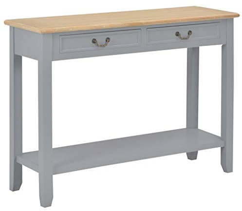 vidaXL Holz Konsolentisch 2 Schubladen 1 Ablagefläche Flurtisch Konsole Beistelltisch Ablagetisch Sideboard Telefontisch Grau 110x35x80cm MDF