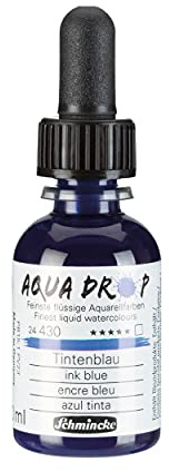 Schmincke - AQUA DROP, aquarelle liquide à base de pigments, bleu encre en flacon pipette de 30 ml, 24430034, pour la peinture aquarelle, la calligraphie, le lettrage à la main, l'aérographie